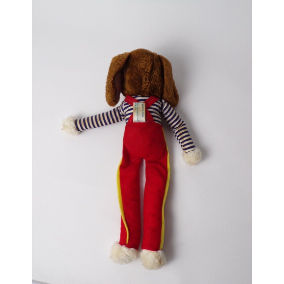 Vintage Anntoy Co. Ltd. Plush Dog Red Overalls Blue Stripes Long Legs Hong Kong - Picture 3 of 6